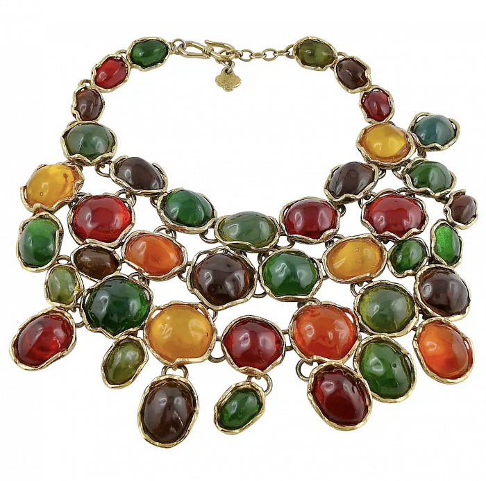 COLLIER PLASTRON ANCIEN Couture Art Nouveau vintage fleurs